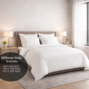 Juego de Sábanas y Fundas de Almohada de Satén a Rayas 100% Algodón 400 Hilos para Cama Individual, Calidad Premium para Hoteles (Blanco, 60x90 pulgadas) - Product Image 2