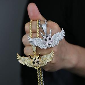 Pendentif Hip-Hop Homme Diamant Blanc Rose Noir Effet Bling, Forme Crâne Ailé, Bijou Démon. - Product Image 6