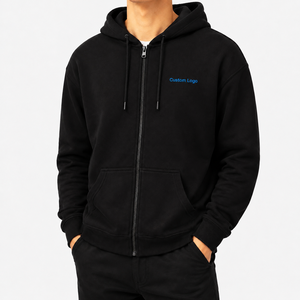 Sweat-shirt à capuche zippé noir personnalisé 100 % coton molletonné brodé épais unisexe streetwear coupe ample - Product Image 1