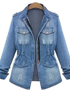 Womens Washed <b>Denim</b> <b>Jacket</b> Casual Turn-down Collar Long Sleeve Zipper Front Pockets Streetwear Autumn Style - Product Image 2