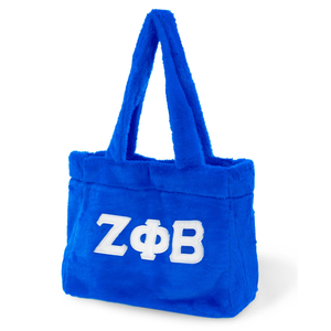 Zeta Phi Beta Fur Tote Bag Royal Blue Womens Greek Letter <b>Handbag</b> ZΦB Plush Carryall Sorority Accessory Stylish Shoulder Bag - Product Image 1