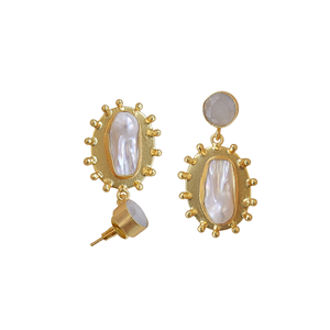 Boucles d'oreilles pendantes ovales en laiton plaqué or avec perles baroques, faites à la main, pour femme, bijoux de mode et de déclaration pour fiançailles - Product Image 3