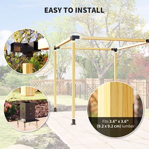 Kit Pergola in Legno da 8 Pezzi con Staffe Angolari a 3 e 4 Vie per Legname 4x4 (Misure Reali 3.6x3.6), Telaio in Lega Resistente - Product Image 5