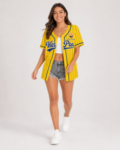 Camiseta de Béisbol Unisex Personalizada con Rayas Amarillas para Mujer, Camisa Deportiva Premium con Botones para Fanáticos del Equipo - Product Image 4