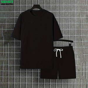 ชุดเสื้อยืดและกางเกงขาสั้นผู้ชาย NAIMAT สีดำ ผ้าฝ้าย คอกลม สวมใส่สบายๆ ในฤดูร้อน ระบายอากาศได้ดี ผ้าถัก สีพื้น - Product Image 2
