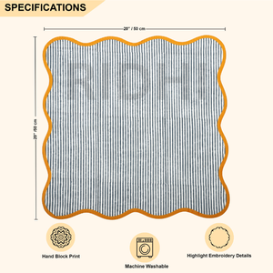 Serviette de table en coton réutilisable et écologique Ridhi Boho, motif carré à rayures bleues avec passepoil jaune, imprimé au bloc, pour la maison et l'hôtellerie - Product Image 2