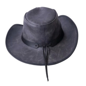 Dark Grey Leather Cowboy <b>Hat</b> Men Western Outback <b>Hats</b> Coin Concho <b>Band</b> Wide Brim Sombrero Casual Outdoor Travel Sun Protection - Product Image 4