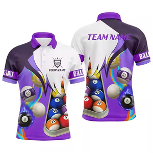 Camisetas polo reversibles para hombre con impresión por sublimación 3D personalizadas al por mayor de fábrica, jersey profesional para equipos de billar y pool - Product Image 1