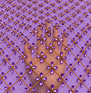 Tissu en dentelle filetée orange orné de pierres, brodé à la main, pour la confection de bijoux en gros - Product Image 5