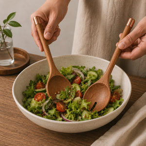 Premium Acacia Wood <b>Salad</b> Server Set of 2 Handcrafted Long Handle Wooden Serving Spoons & Fork Eco-Friendly for Home Restaurant - Product Image 4
