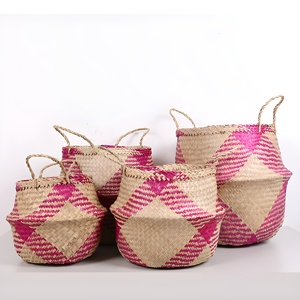 Seagrass tribal <b>basket</b> for room organization and storage handbraided sea grass <b>belly</b> <b>baskets</b> - Product Image 5