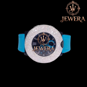 Montre de luxe en moissanite bleue de qualité export, avec bracelet en caoutchouc, pour la mode urbaine et les occasions spéciales, disponible à prix export - Product Image 1