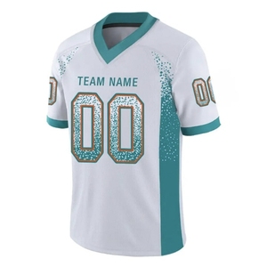 Maillot de football américain personnalisé en gros pour hommes, vert olive, col en V, manches courtes, sublimé, anti-humidité, avec numéros d'équipe - Product Image 2