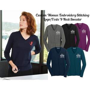 Pull confortable à col en V pour femme LSW285 avec broderie personnalisée, textes et logo personnalisés, design personnalisable à l'encre - Product Image 2