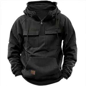 Sudadera con capucha táctica para hombre con cremallera de un cuarto, para gimnasio y actividades al aire libre, con bolsillos cargo, tipo pullover - Product Image 3