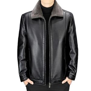 Veste en cuir pour homme avec doublure en polaire épaisse, veste de loisirs professionnelle, haut chaud, automne hiver, noir brun - Product Image 6