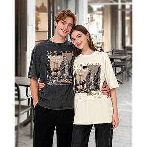 T-shirt graphique oversize pour homme, style vintage délavé, coton, New York Los Angeles, streetwear, tee-shirt décontracté - Product Image 3