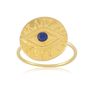 Anillo de Plata de Ley 925 con Engaste de Bisel y Ojo de Nazar, con Lapislázuli Natural, Joyería de Medallón de Protección para Bodas y Fiestas - Product Image 2