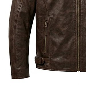Blouson de moto en cuir véritable pour homme, col montant, fermeture éclair, style motard, personnalisable avec logo, très demandé, pour l'automne - Product Image 6