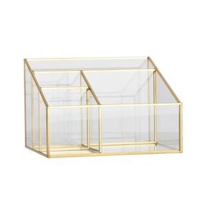 Organisateur de beauté décoratif en métal et verre avec panneaux transparents pour collection de pinceaux de maquillage, rouges à lèvres et parfums - Product Image 4