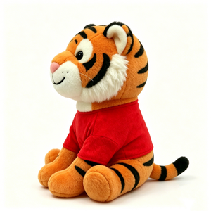 Peluche de tigre naranja, peluche de tigre sentado, peluche de tigre con camisa roja, lindo peluche de tigre - Product Image 2