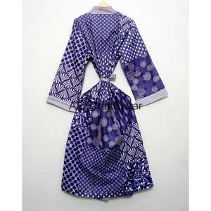 Bata Kimono Maxi de Algodón Puro con Rayas Frontales y Estampado de Bloques, Cuello en V, Ecológica, Lavable, Suave, Estilo Bohemio, para Playa de Verano - Product Image 5