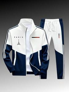 Men Spring Tracksuit Set <b>Zip</b> <b>up</b> <b>Jacket</b> and Jogger Pants 2 in 1 Sportswear Casual Fitness Wear Polyester/Cotton Lightweight - Product Image 1