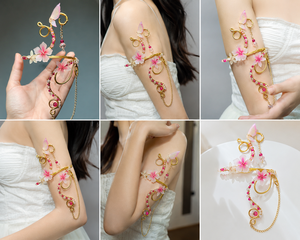 Handmade Fairy Floral Arm Cuff <b>Pink</b> Sakura Butterfly Wire <b>Wrapped</b> Adjustable Fantasy Armlet for Women - Product Image 2
