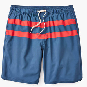 Men's Blue Navy <b>Board</b> Shorts With Red Stripes Quick Dry Drawstring Waist Casual Swimwear Short Length - Product Image 1