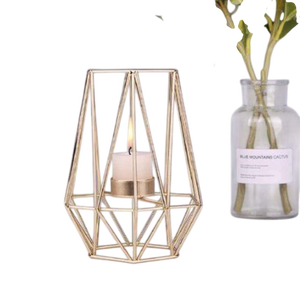 Hot Selling Geometric <b>Brass</b> <b>Lantern</b> with Glass Cylinder Candle Holder for Home Decoration Heat Resistant Votive Stand - Product Image 2