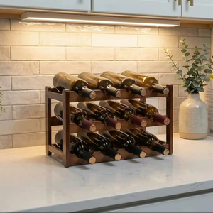 12-Bottle Wooden <b>Wine</b> <b>Rack</b>, 3-Tier Countertop Freestanding <b>Wine</b> Bottle Holder, Rustic Brown for saleem international - Product Image 6