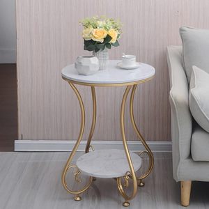Luxury <b>Gold</b> Metal Marble Side <b>Table</b> <b>Round</b> Accent <b>Table</b> with Decorative Curved Frame and Lower Shelf for Living Room Bedroom - Product Image 3