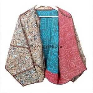Best Quality Handmade Quilted Cotton <b>Kantha</b> <b>Jacket</b> Mandarin Collar Full Sleeve Autumn Winter Women's Fashion Regular-Length - Product Image 5