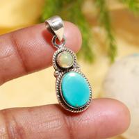 Nouveau pendentif bohème occidental tendance en turquoise d'Arizona, pendentif en argent sterling, bijoux faits à la main en gros