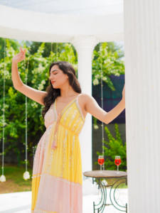 Vestido Largo Bohemio Sin Mangas para Mujer, Amarillo y Rosa Degradado, Vestido Largo de Verano, Ligero y Fluido, Ropa de Vacaciones y Resort - Product Image 1