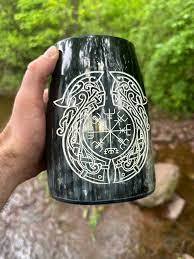 Mug à eau en corne de buffle gravé, fait main, tasse en corne naturelle, vaisselle traditionnelle rustique pour bar à domicile, par HAND MADE CRAFT - Product Image 5