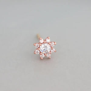 Fabricant de labrets en or 14 carats avec diamants en forme de tournesol |   Usine de bijoux directe |   Piercing à dos plat fileté interne en gros - Product Image 4