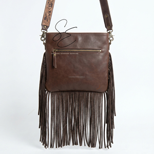 Bolso Bandolera de Cuero con Flecos de Pelo de Cabra Estilo Vaquero 2026, Bolso Cruzado de Cuero Repujado Turquesa para Mujer, Bolso Rústico de Vaquera - Product Image 5