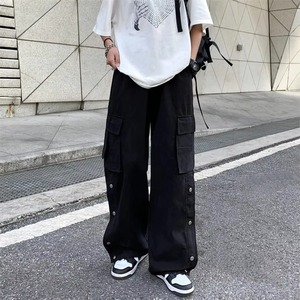 Pantalones Cargo Negros para Mujer, Pantalones Casuales Utilitarios con Múltiples Bolsillos, Corte Holgado, Estilo Hip Hop, Cintura Elástica, Material de Lona - Product Image 3