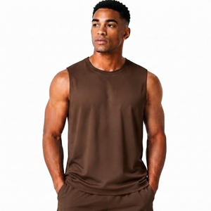 Débardeur Homme Marron Sans Manches Col Rond Couleur Unie Décontracté Respirant 100% Polyester Tricoté Style Urbain Tenue de Sport - Product Image 1