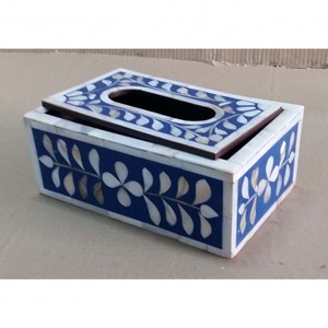 Boîte à mouchoirs rectangulaire décorative moderne bleu clair à motifs floraux, organiseur de mouchoirs pour table, bureau, hôtel, salon - Product Image 6