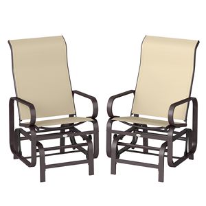 Set di 2 sedie a dondolo singole color kaki per esterni con struttura leggera in metallo e rete - Product Image 1