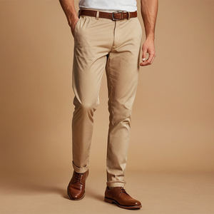Pantalón chino clásico para hombre, corte regular, material de sarga de algodón suave, diseño versátil, ideal para la oficina, fines de semana y salidas nocturnas. - Product Image 1