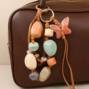 Handmade Resin Bead Keychain Irregular Shape Fashion Accessory <b>for</b> Women Brown Color Leather <b>Tassel</b> Decor Resin Crafts - Product Image 4