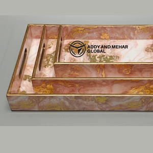 ชุดถาดเสิร์ฟลายเรขาคณิตสีชมพู 3 ชิ้น ทำจาก MDF และกระดาษ ถาดซ้อนกันได้ สำหรับตกแต่งบ้านสไตล์โมเดิร์นและใช้เสิร์ฟ - Product Image 2