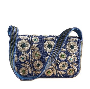 Women Blue Hand Embroidery <b>Seed</b> Beadwork Crossbody Shoulder Bag Magnetic Closure Customizable Letterpress Printed Parties - Product Image 1