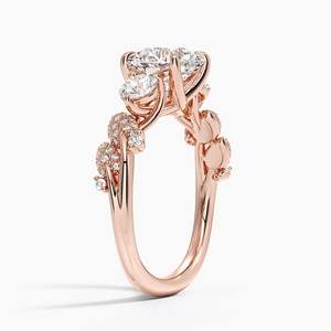 Canopy Three <b>Stone</b> Moissanite Round Cut Engagement <b>Ring</b> Prong Setting 14K Gold Plated Silver Floral Accent GRA Certificate - Product Image 4