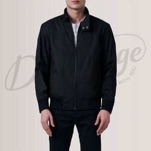 เสื้อแจ็คเก็ตบอมเบอร์สีดำสำหรับผู้ชาย แจ็คเก็ตนักบินน้ำหนักเบา สวมใส่สบาย ทรงเข้ารูป กันลม ผ้าแคนวาส คอตตอน สไตล์แฮร์ริงตัน - Product Image 2