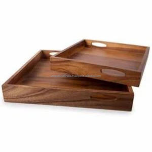 Bandeja Artesanal Carvagrip de Madera de Primera Calidad, Elegante, con Asas Laterales Grabadas, Hecha a Mano, Decoración para el Hogar, Tablas Sólidas para Ramadán - Product Image 2
