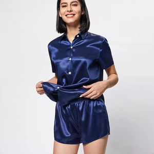 Conjunto de Pijama de Satén para Mujer, Camisa de Manga Corta con Botones, Pantalones Cortos, Color Sólido, Ropa de Dormir de Lujo, Ropa de Verano - Product Image 5
